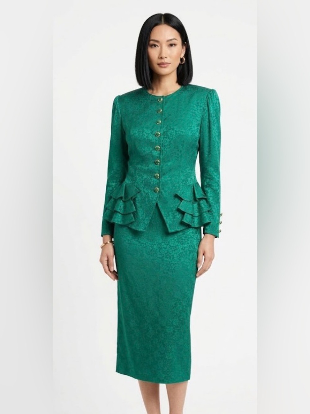 Argenti Vintage 1980’s  Emerald Green Blouse & Skirt (size 6 &2)